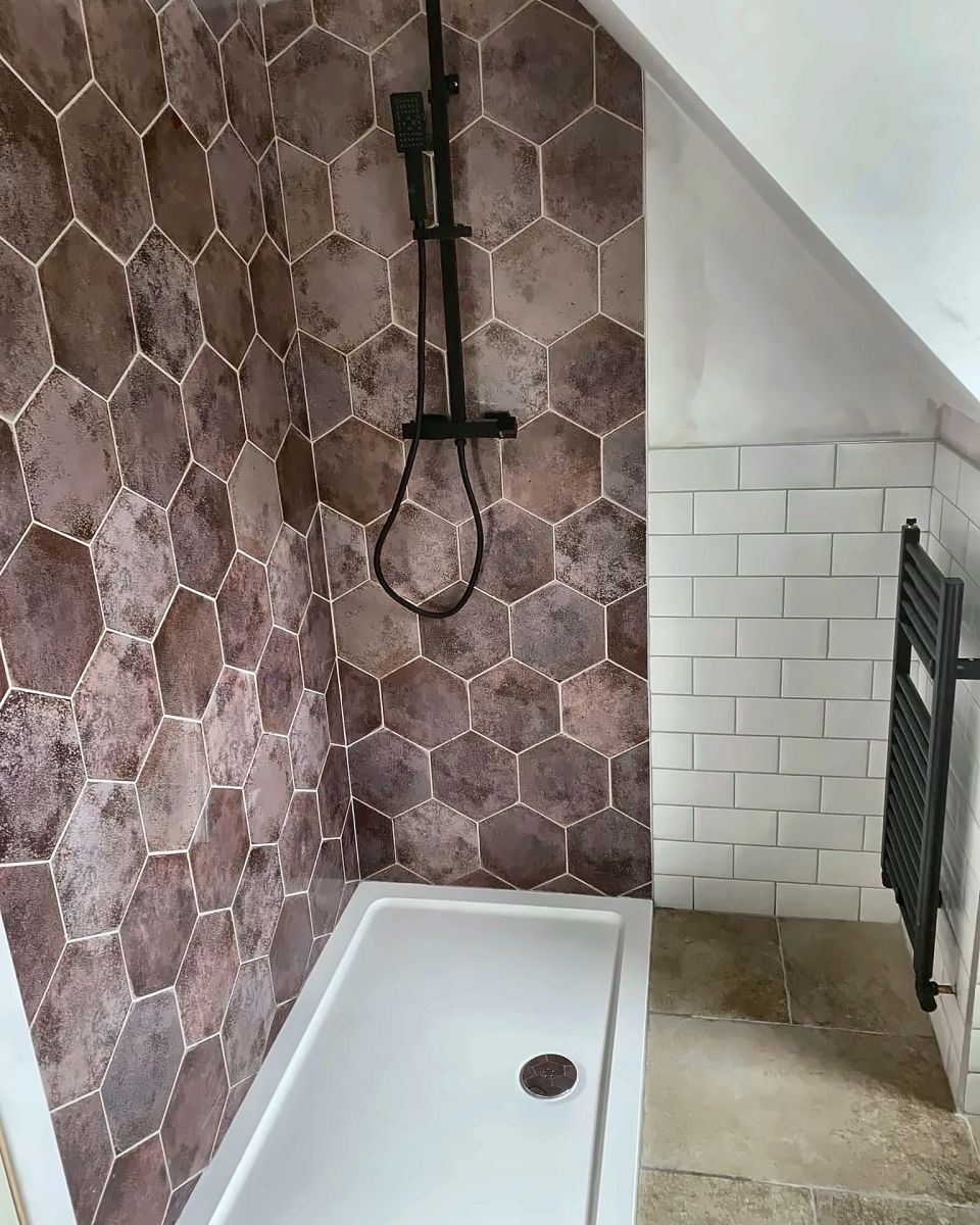 Pink shower room, after