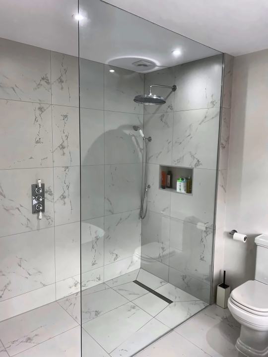 White marble walk-in shower