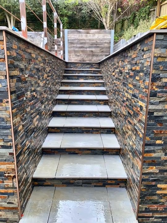 Slate-clad garden steps